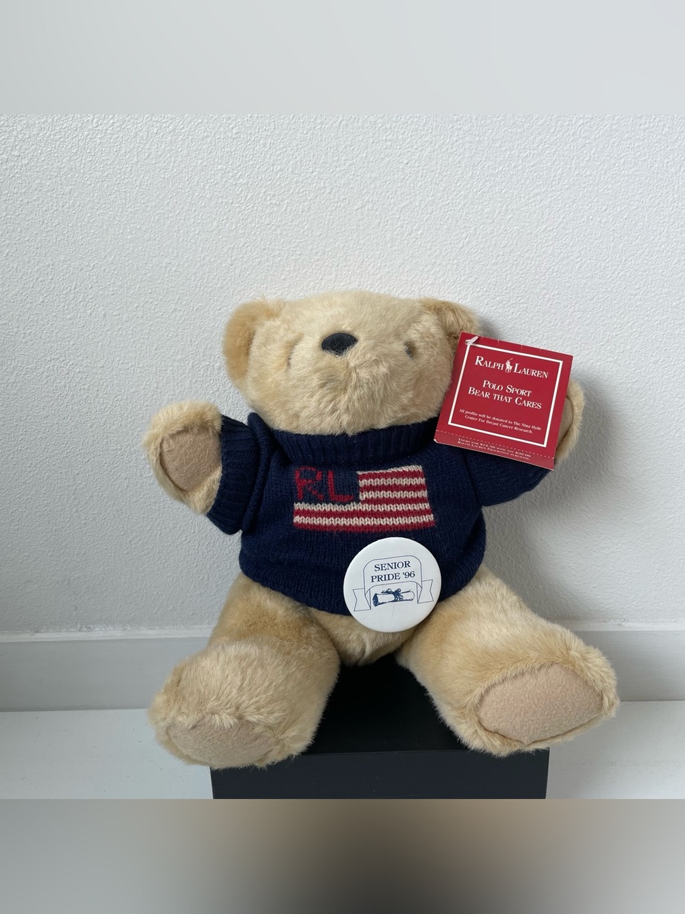 Vintage RL Ralph Lauren Polo Plush Teddy Bear 1996 Jointed Legs Flag Sweater